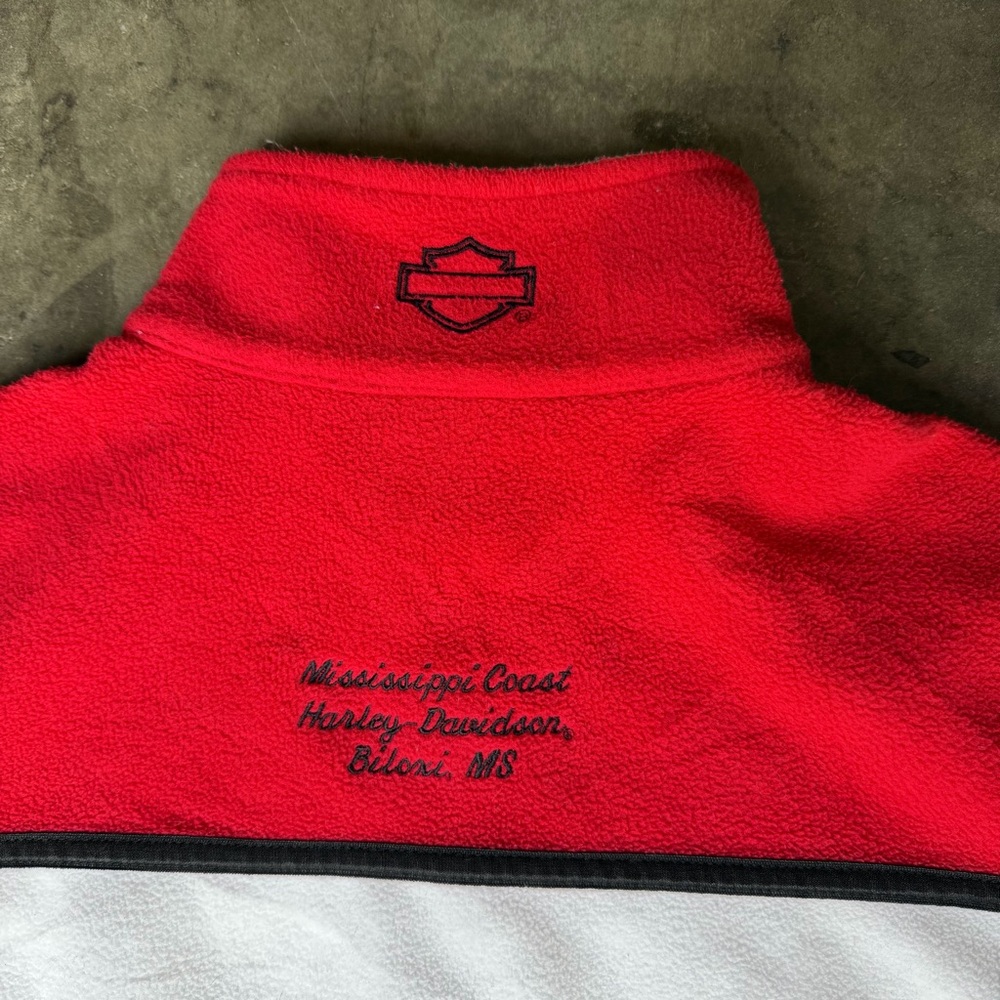 Harley Davidson Red Fleece Sweater White Stripe 1/4 Zip Embroidered Logo Women M - Picture 8 of 8